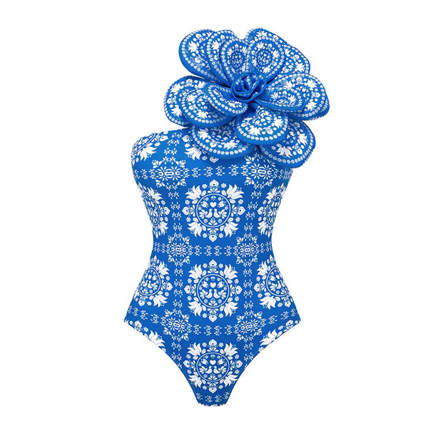 Women's 3D Floral Print One-Piece Swimsuit Set