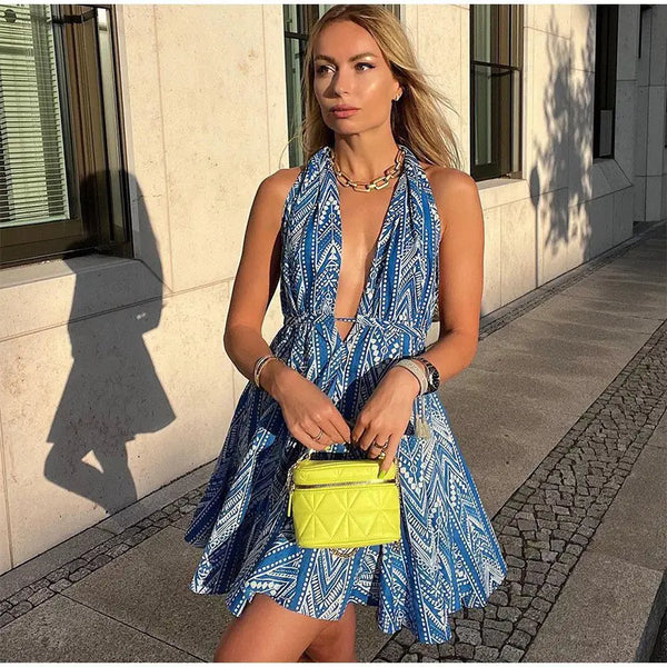 Summer Vacation Floral Backless Beach Dress