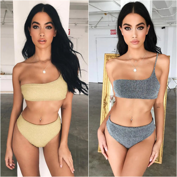Women's One-Shoulder Metallic Bikini