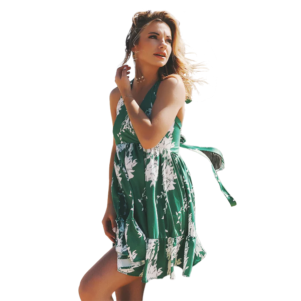 V-Neck Backless Sleeveless Beach Dress
