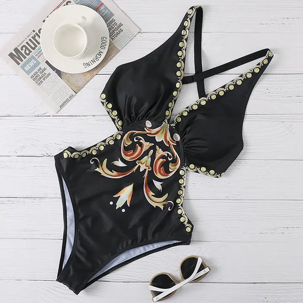 Trendy Women's One-Piece Swimsuit with Chain Print